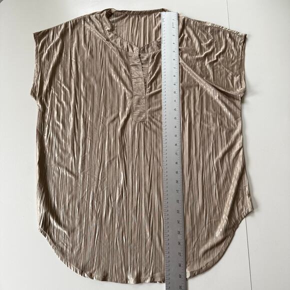 Vintage 80s Gold Crinkle Blouse Tunic Top Pleated Satin Minimalist L/XL No Tags - Picture 9 of 9